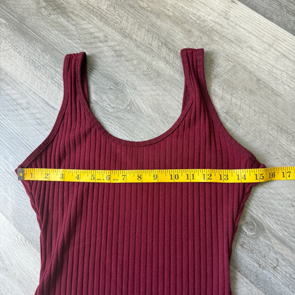 Ribbed Midi Tank Dress Flattering Bodycon Wine Merlot Stretch Small - Picture 9 of 11